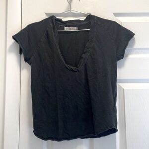 Free People Low Cut V Neck Black T Shirt Size S
